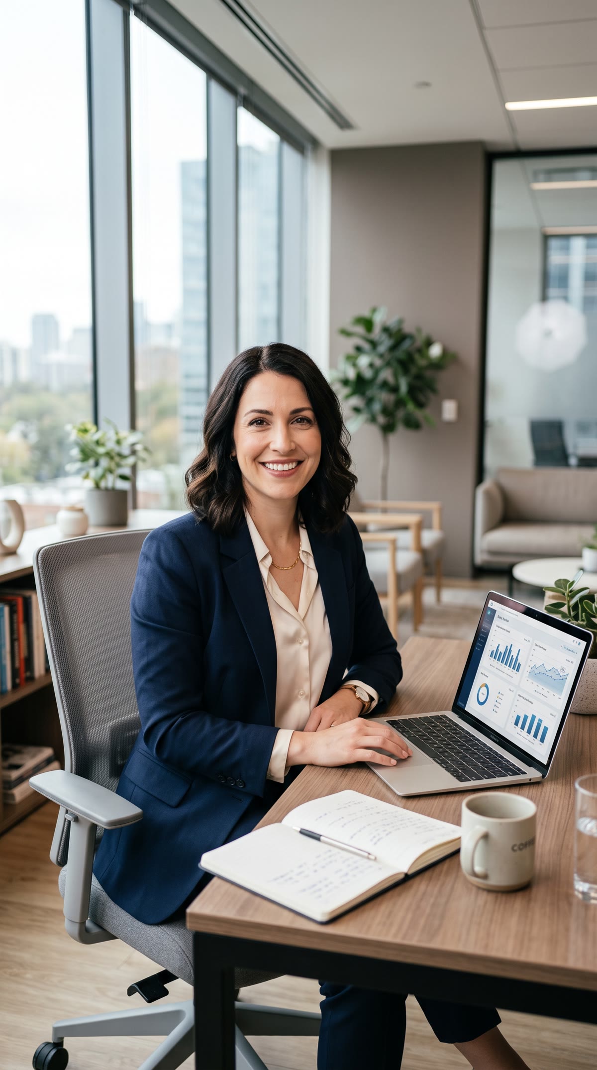 Healthcare consultant working at a laptop